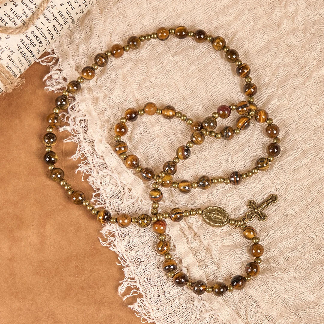 Bracciale rosario elastico fatto a mano con pietra occhio di tigre: un gioiello spirituale dal duplice utilizzo