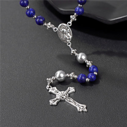 Pietra naturale e perla Medaglietta della Madonna Rosario di preghiera