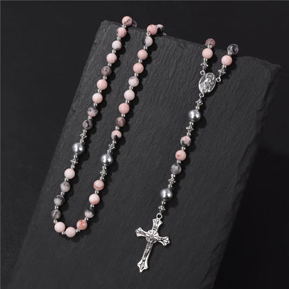 Pietra naturale e perla Medaglietta della Madonna Rosario di preghiera
