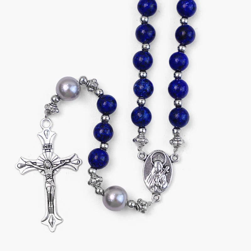 Pietra naturale e perla Medaglietta della Madonna Rosario di preghiera