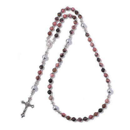 Pietra naturale e perla Medaglietta della Madonna Rosario di preghiera