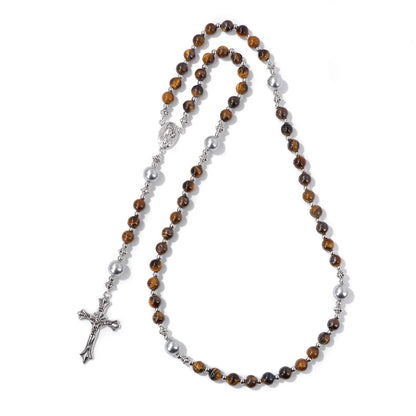 Pietra naturale e perla Medaglietta della Madonna Rosario di preghiera
