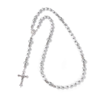 Pietra naturale e perla Medaglietta della Madonna Rosario di preghiera