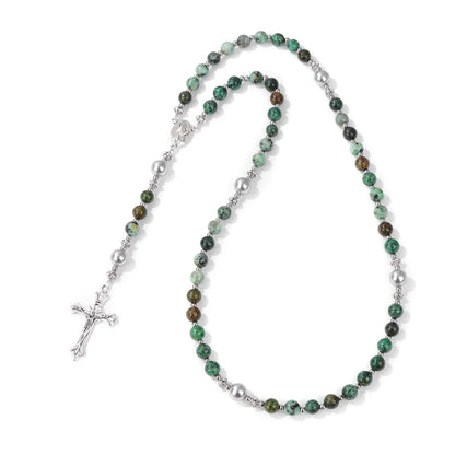 Pietra naturale e perla Medaglietta della Madonna Rosario di preghiera