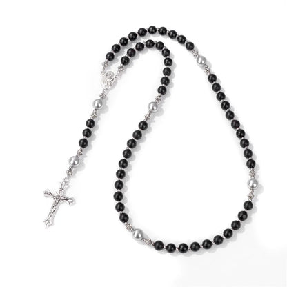 Pietra naturale e perla Medaglietta della Madonna Rosario di preghiera