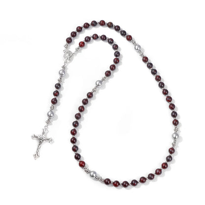 Pietra naturale e perla Medaglietta della Madonna Rosario di preghiera