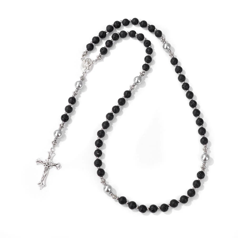 Pietra naturale e perla Medaglietta della Madonna Rosario di preghiera