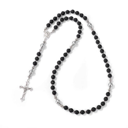 Pietra naturale e perla Medaglietta della Madonna Rosario di preghiera