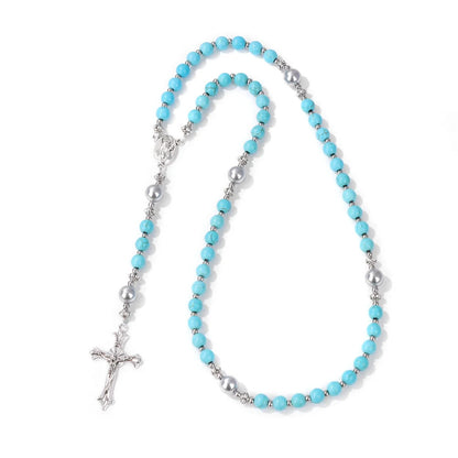 Pietra naturale e perla Medaglietta della Madonna Rosario di preghiera