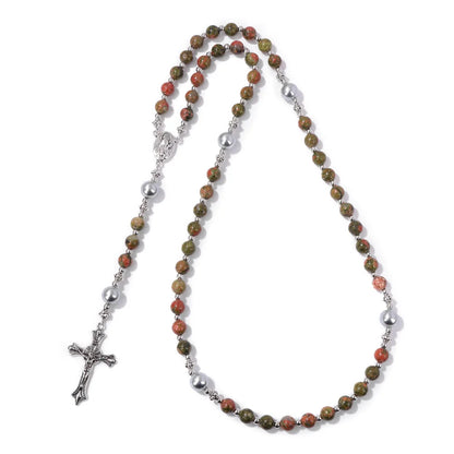 Pietra naturale e perla Medaglietta della Madonna Rosario di preghiera