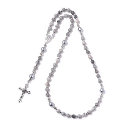 Pietra naturale e perla Medaglietta della Madonna Rosario di preghiera