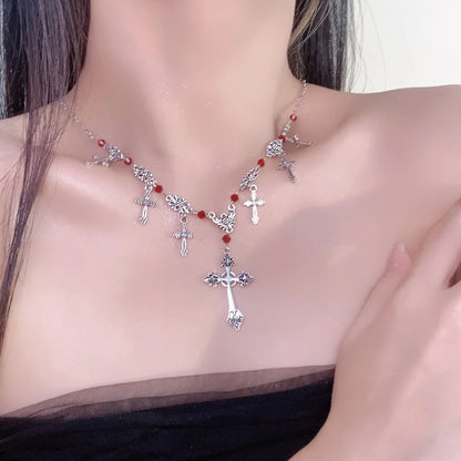 Nowoczesny styl Szkarłatnych Koralików Naszyjnik z Krzyżem Boskiej Wiary  (1)