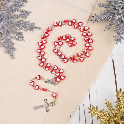 Rosario con catenina in acciaio inossidabile acrilico multicolore con Vergine Maria e Crocifisso a forma di cuore, diametro 6 mm (4 colori)