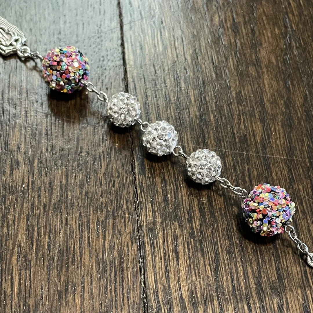 Rosario con catenella in lega di cristalli di rocca e croce a forma di zircone bianco rotondo dal diametro di 10 mm