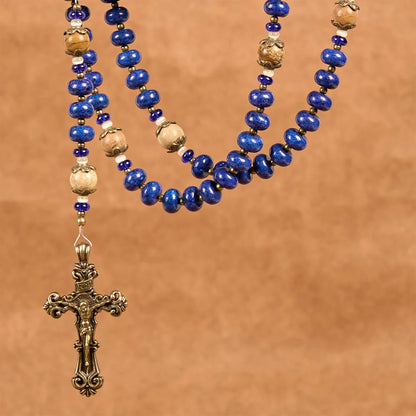 Medaglione fatto a mano e crocifisso di Santa Teresa di Lisieux, 8*10 mm, oblato, rosario in lapislazzuli e pietra mappa