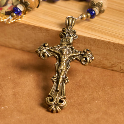Medaglione fatto a mano e crocifisso di Santa Teresa di Lisieux, 8*10 mm, oblato, rosario in lapislazzuli e pietra mappa