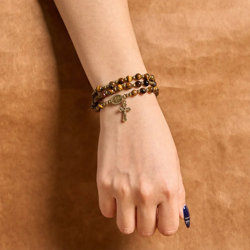 Bracciale rosario elastico fatto a mano con pietra occhio di tigre: un gioiello spirituale dal duplice utilizzo