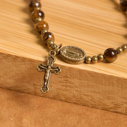 Bracciale rosario elastico fatto a mano con pietra occhio di tigre: un gioiello spirituale dal duplice utilizzo