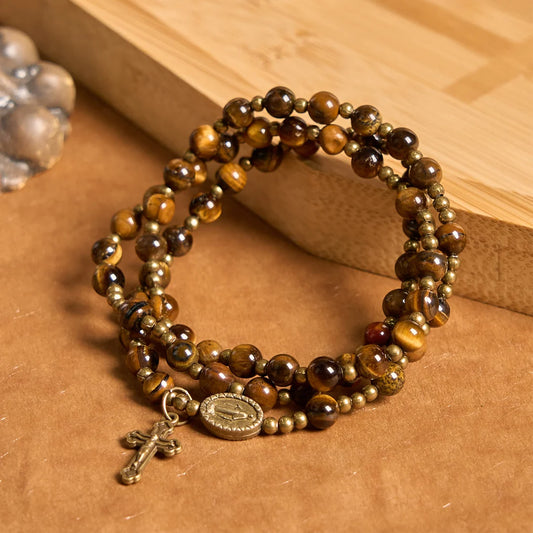 Bracciale rosario elastico fatto a mano con pietra occhio di tigre: un gioiello spirituale dal doppio utilizzo