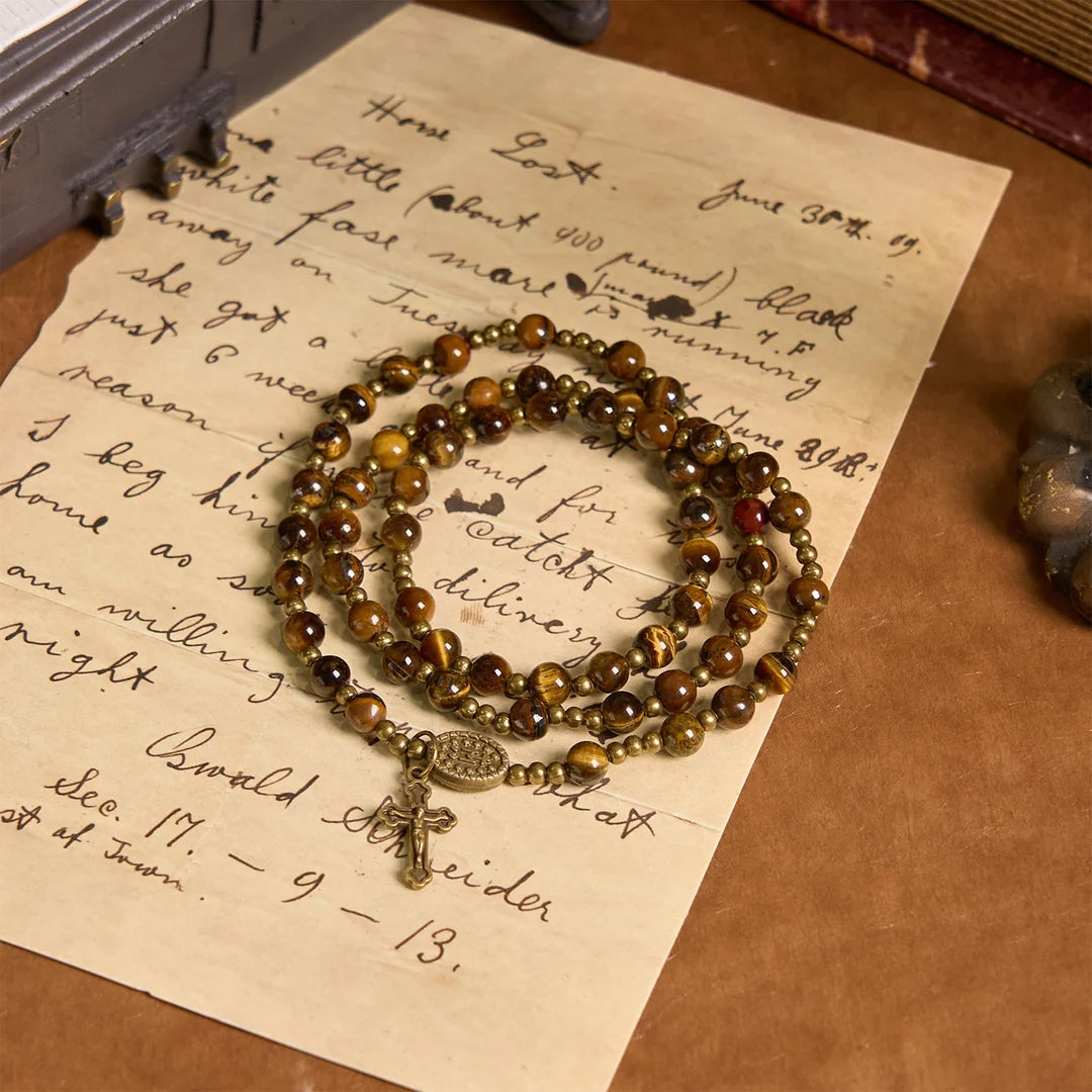 Bracciale rosario elastico fatto a mano con pietra occhio di tigre: un gioiello spirituale dal duplice utilizzo