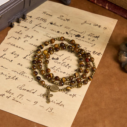 Bracciale rosario elastico fatto a mano con pietra occhio di tigre: un gioiello spirituale dal duplice utilizzo
