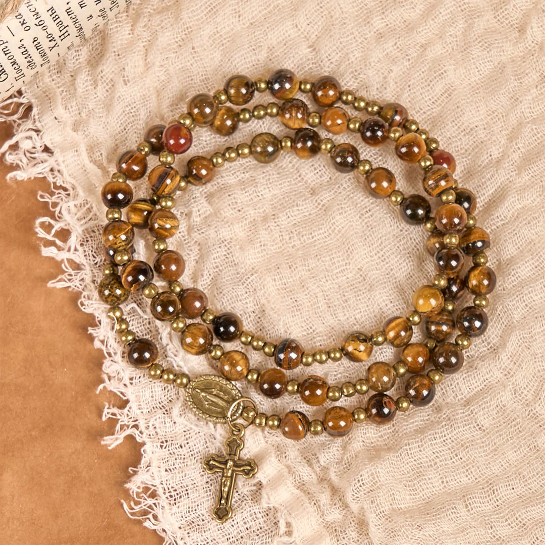 Bracciale rosario elastico fatto a mano con pietra occhio di tigre: un gioiello spirituale dal duplice utilizzo