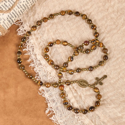 Bracciale rosario elastico fatto a mano con pietra occhio di tigre: un gioiello spirituale dal duplice utilizzo