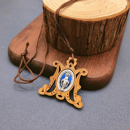 Naszyjnik z cudownego medalionu z drewna oliwnego w stylu vintage: ponadczasowy symbol Bożej łaski