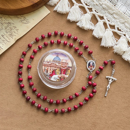 Papa Leone XIV Rosario di grani di legno rosso commemorativo: Tesoro spirituale