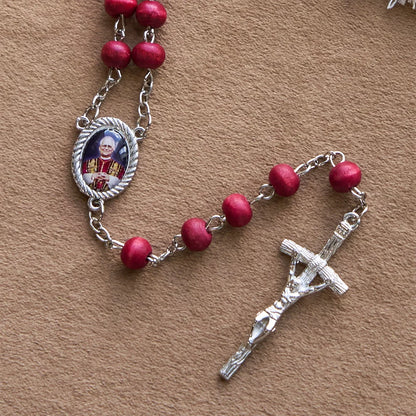 Papa Leone XIV Rosario di grani di legno rosso commemorativo: Tesoro spirituale