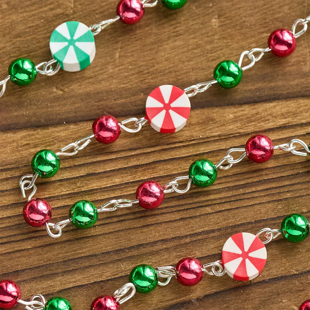 Regalo di Natale: Rosario natalizio: Perline rosse e verdi, forme a caramella e crocifisso