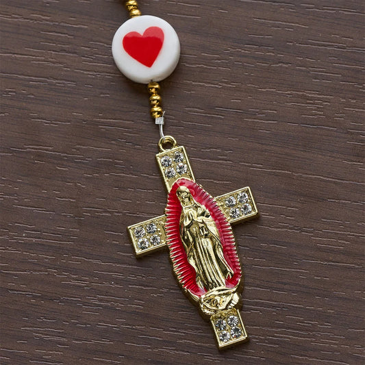 Amore e fede Rosario rosa con grazioso centro della Madonna e croce