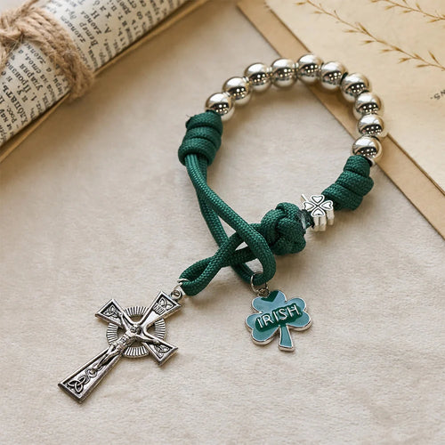 Rosario tascabile irlandese in paracord con benedizione e crocifisso celtico