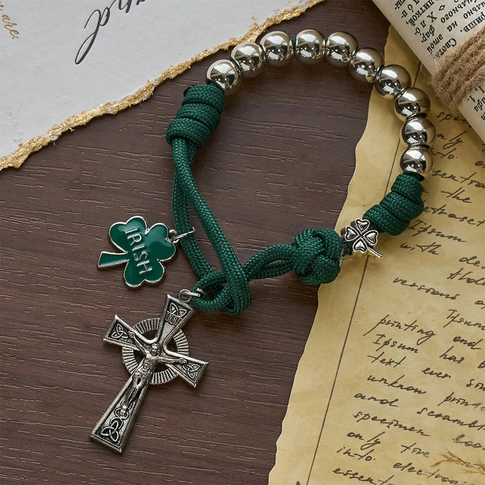 Rosario tascabile irlandese in paracord con benedizione e crocifisso celtico