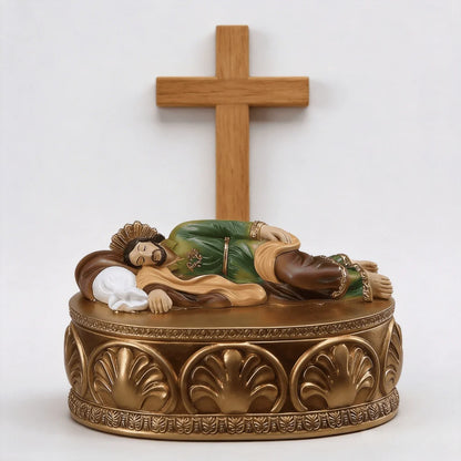 Supporto decorativo in resina per rosario con l'immagine di Gesù giacente: un connubio di arte e conforto spirituale