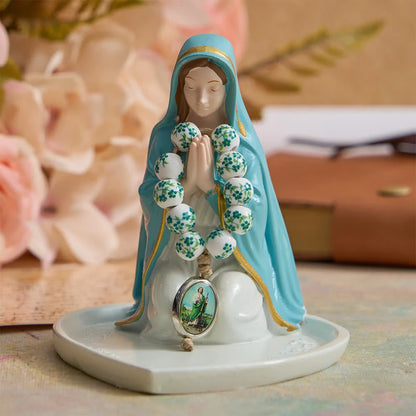Rosario da dito in ceramica verde con motivo floreale e medaglia di San Giuda