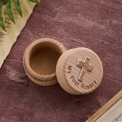 Il mio primo rosario Scatola portaricordi in legno con croce: simbolo di inizi sacri
