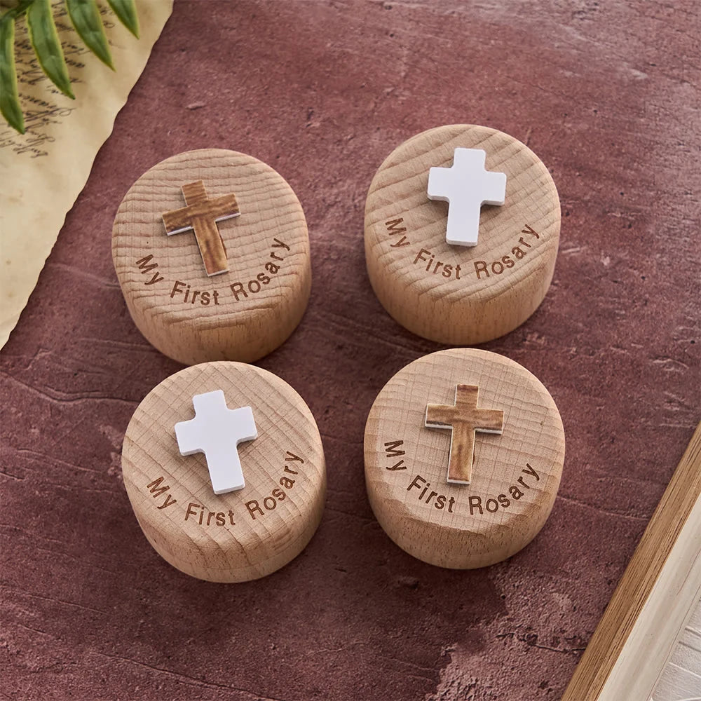 Il mio primo rosario Scatola portaricordi in legno con croce: simbolo di inizi sacri
