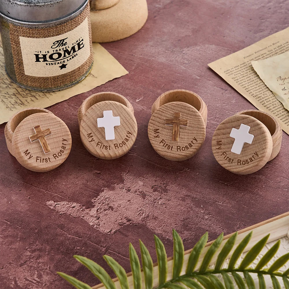 Il mio primo rosario Scatola portaricordi in legno con croce: simbolo di inizi sacri