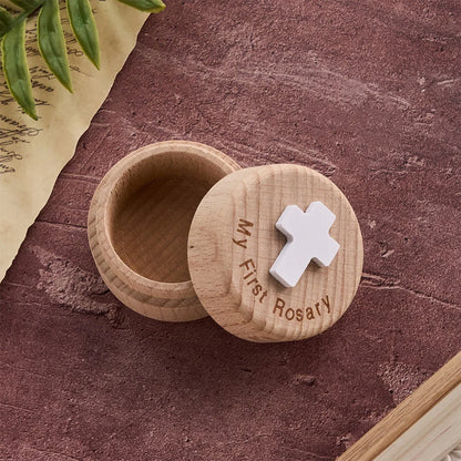 Il mio primo rosario Scatola portaricordi in legno con croce: simbolo di inizi sacri
