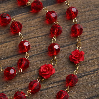 Różaniec Matki Boskiej z czerwonego szkła Crimson Rose & Red: Święta elegancja w stylu vintage