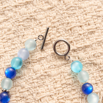 Collana rosario tricolore blu con perline opache della Madonna e chiusura a T: devozione quotidiana
