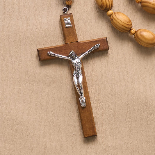 Rosario da parete naturale in legno di pino levigato a mano con la Madonna