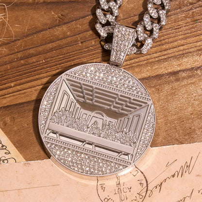 Iced Ostatnia Wieczerza Wytłoczony okrągły medalion Kubański łańcuch: Symbol Świętej Niebiańskiej Wspólnoty