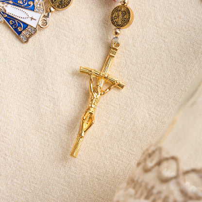 Rosario in porcellana a tre stili con stampa floreale e medaglietta della Madonna di Aparecida