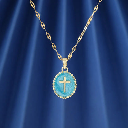 z teksturowaną ramką i owalnym krzyżem z emalii: symbol spokoju i niebiańskiej pogody ducha