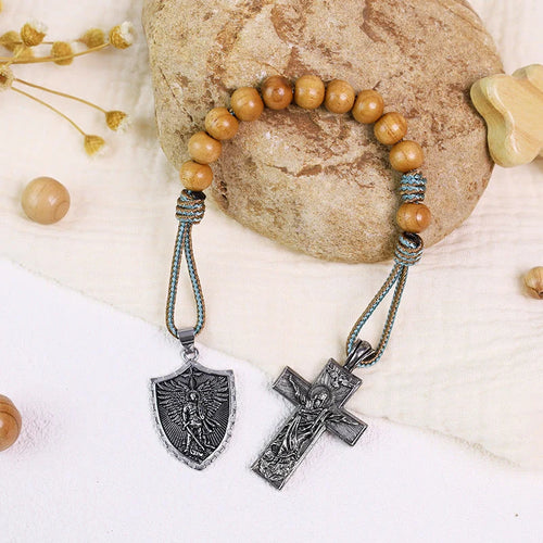 Rosario tascabile con croce di Gesù Spirito Santo e medaglia di San Michele Arcangelo