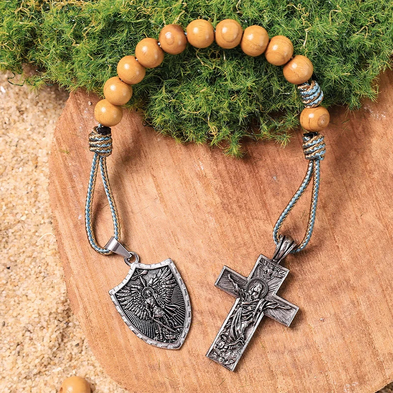 Rosario tascabile con croce di Gesù Spirito Santo e medaglia di San Michele Arcangelo