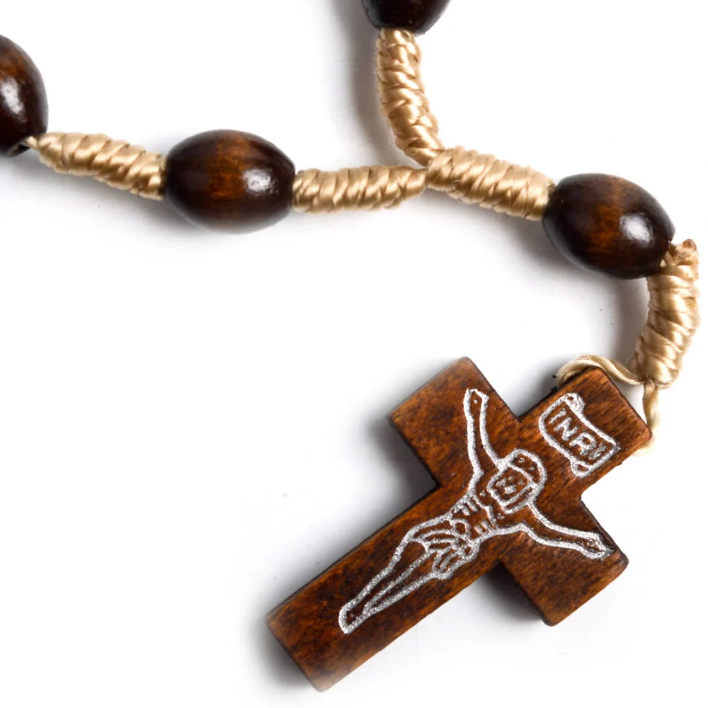 Rosario in miniatura per battesimo in legno massello con croce