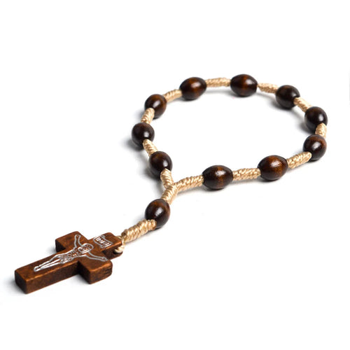 Rosario in miniatura per battesimo in legno massello con croce